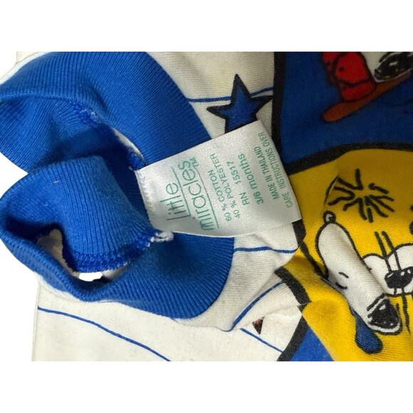 Vintage Little Miracles 3-6 months AOP Snoopy Peanuts baseballs stars romper one - Picture 3 of 4